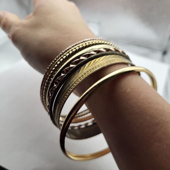 Vintage 90’s Boho Belly Dance Bangle Bracelet Set / Lot Of 8 - Picture 1 of 5
